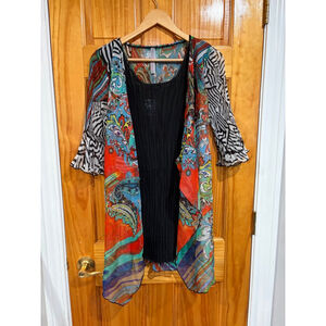 New Pretty Angel Silk Blend Boho Kimono Cardigan Zebra Paisley Patchwork M